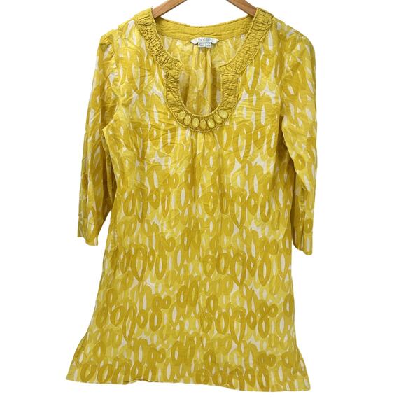 Boden Beach Dress Womens 10 Cover Up Yellow White Pullover Tropical Boho - Picture 1 of 8